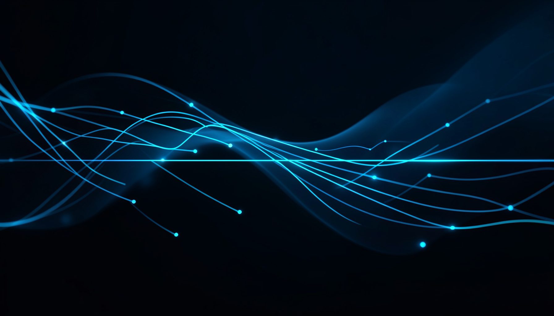 Abstract digital interface with glowing blue data lines and soft gradient waves on a dark background, conveying real-time analytics