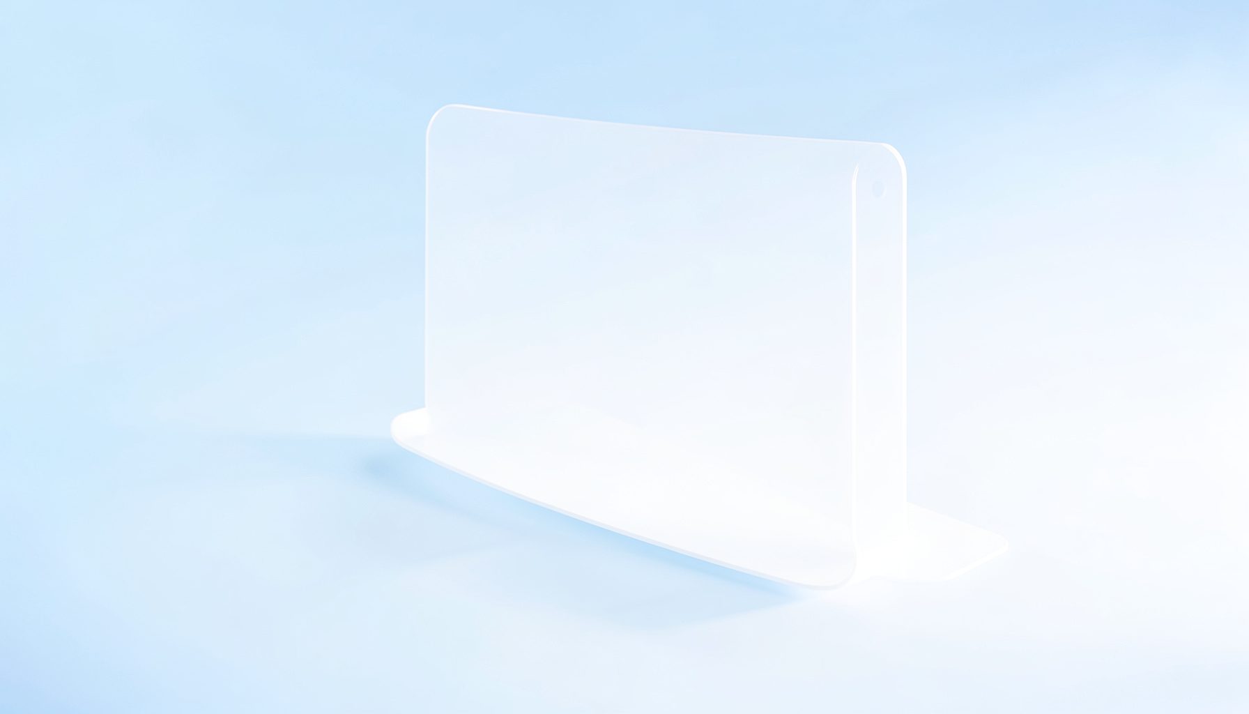 Clean white interface elements floating over a soft gradient of sky blue and white, suggesting simplicity and clarity