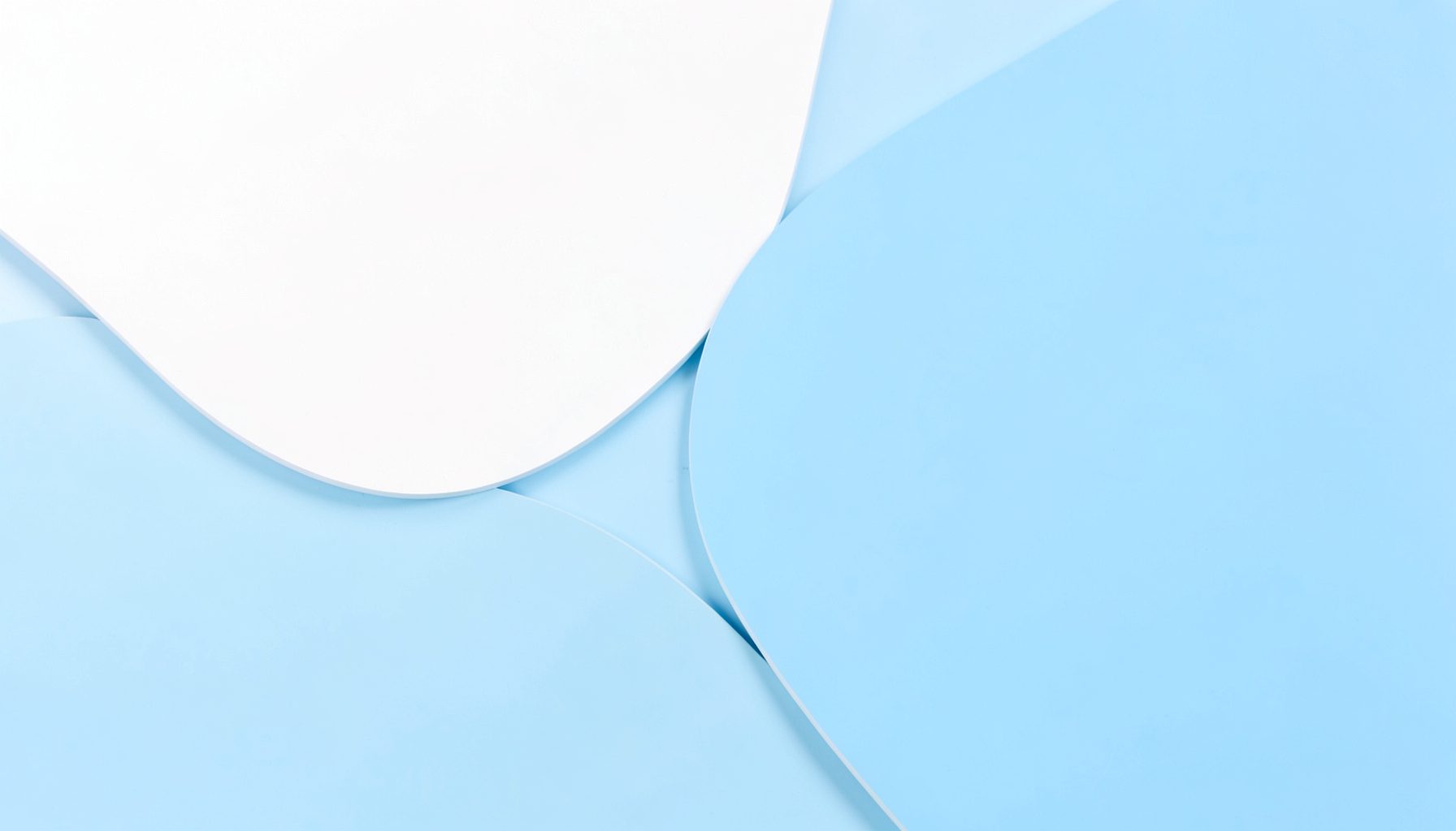 Soft white and sky-blue abstract shapes overlapping gently, suggesting a friendly and approachable platform