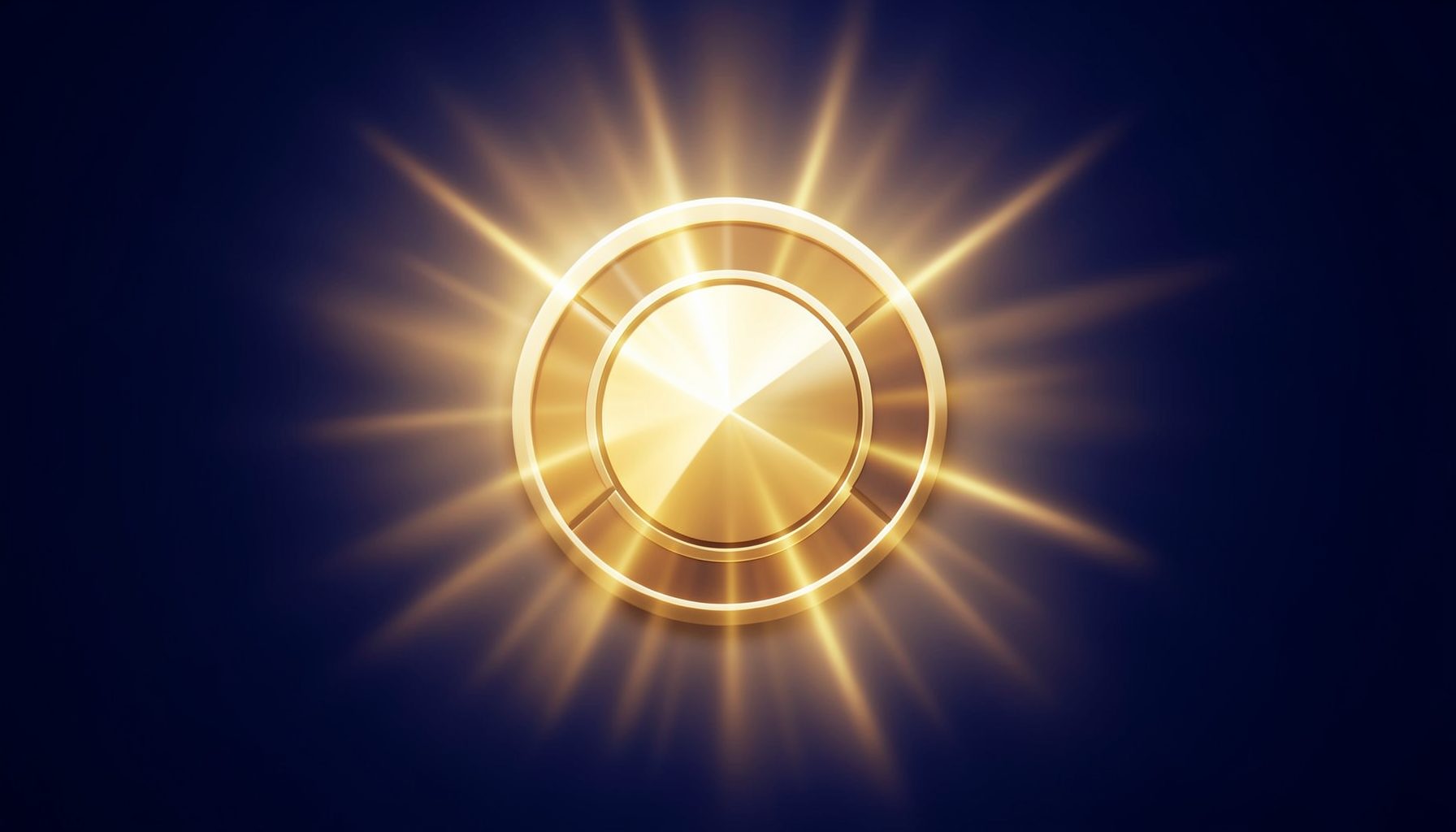 Warm golden light radiating from a centered emblem against a deep indigo backdrop, suggesting generous rewards